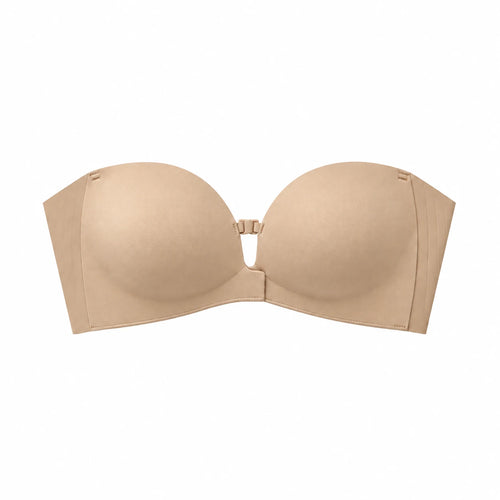 Beige Strapless Front-Closure Jelly Bra centred on a white background